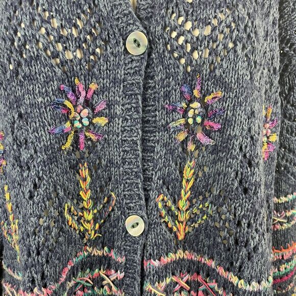 Vintage Express Tricot Hand Knit Multi Color Floral Design Size Large Cardigan - Picture 3 of 12
